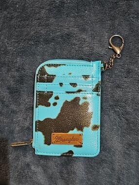 Wrangler Turquoise and Brown Cowhide Pattern Card Wallet with Key Clip